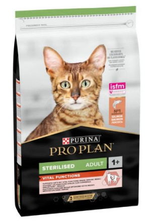 PRO PLAN ORIGINAL Sterilised Adult Cat OptiSenses Salmon -sausā barība ar lasi kastrētiem/sterilizētiem kaķiem 10kg