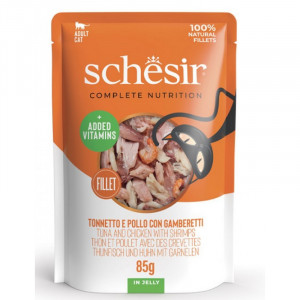 Schesir Pouch Tuncis, vistas fileja un garneles želejā 6 x 85g