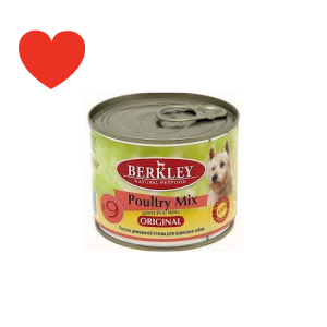 Konservi suņiem Berkley #9 Poultry Mix 200g Cena norādīta par 1 gb. un ir spēkā pasūtot 6 gb.