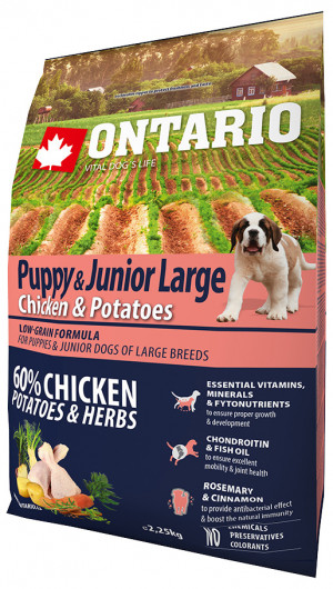 Sausā barība kucēniem - Ontario Puppy and Junior Large, Chicken and Potatoes, 2.25kg