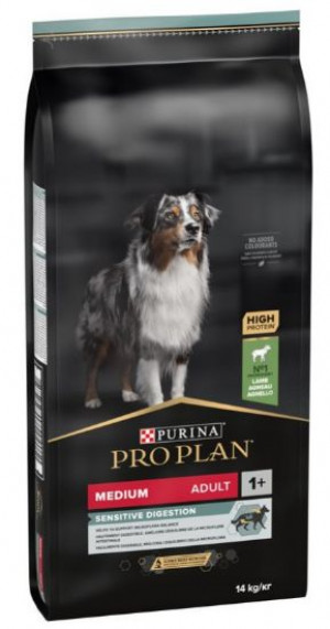 PRO PLAN Medium Adult Dog Sensitive Digestion OptiDigest - sausā barība vidēja lieluma šķirņu suņiem ar jutīgu gremošanas sistēmu 14 kg