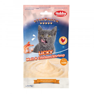 Nobby Krēms kaķiem StarSnack LICKY Malt&Chicken/Shrimp - ar vistu un garnelēm