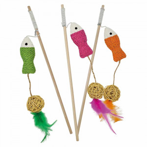 NOBBY Rod with fish and ball sisal - rotaļlieta kaķiem