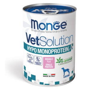 MONGE VetSolution HYPOMONOPROTEIN ar cūku - konservi suņiem 6 x 400g