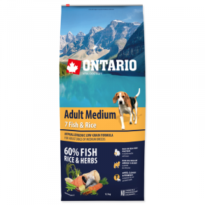 Sausā barība suņiem - Ontario Dog Adult Medium Fish and Rice, 12 kg