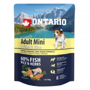 Sausā barība suņiem - Ontario Dog Adult Mini Fish and Rice, 750 gr