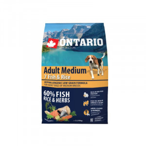 Sausā barība suņiem - Ontario Dog Adult Medium Fish and Rice, 2,25 kg