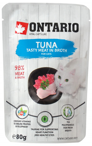 Konservi kaķiem – Ontario Pouch Tuna in Broth 80g