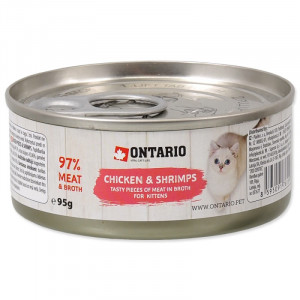 Konservi kaķēniem – Ontario Junior Chicken Pieces+Shrimp 95g x 6