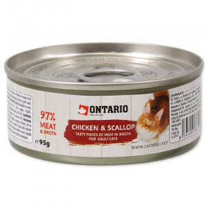 Konservi kaķiem – Ontario Chicken Pieces+Scallop 95g x6