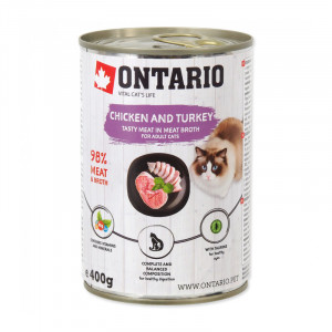 Konservēta barība kaķiem - Ontario Cat can Chicken with Turkey flavoured with Sea Buckthorn 400g x 6