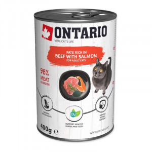 Konservēta barība kaķiem - Ontario Cat can Beef with Salmon flavoured with Spirulina 400g x 6