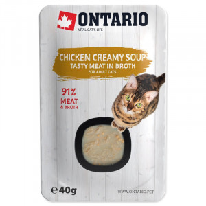 Konservi kaķiem – Ontario Soup Adult Chicken and Cheese with Rice, 40g x 6