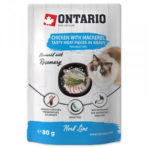 Konservi kaķiem – Ontario Herb Chicken with Mackerel, Rice and Rosemary, 80g x 6