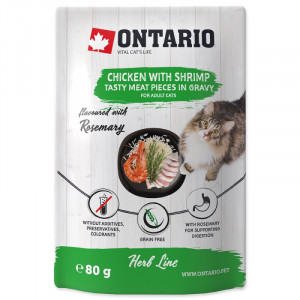 Konservi kaķiem – Ontario Herb Chicken with Shrimps, Rice and Rosemary, 80g x 6