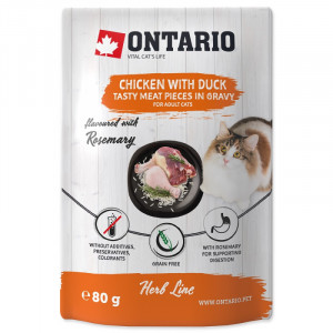 Konservi kaķiem – Ontario Herb Chicken with Duck, Rice and Rosemary, 80g x 6