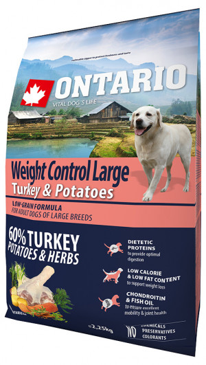 Sausā barība suņiem - Ontario Dog Large Weight Control Turkey & Potatoes, 2.25kg