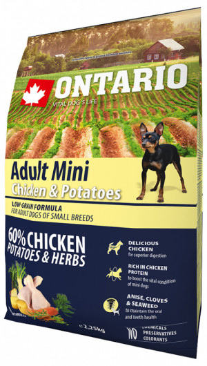 Sausa barība suņiem - Ontario Dog Adult Mini Chicken and Potatoes, 2,25 kg