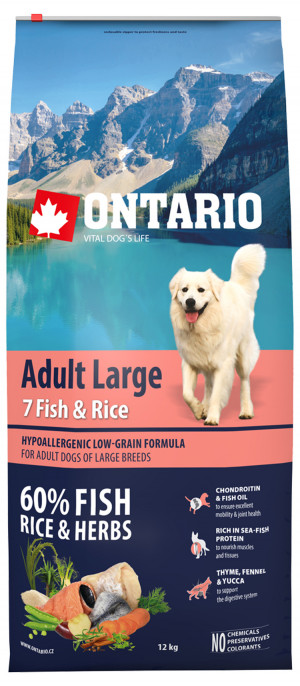 Sausa barība suņiem - Ontario Dog Adult Large Fish and Rice, 12kg