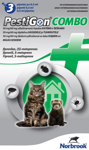 PESTIGON COMBO pretparazitāri pilieni (pipetes) 50mg/60mg šķīdums kaķiem/seskiem N3 Cena norādīta par 1gab.