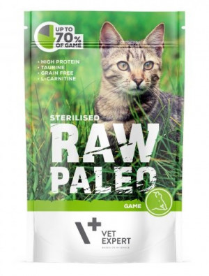 RAW PALEO STERILISED konservi kaķiem ar medījumu 100g x 12