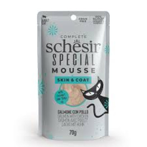 Schesir Special Pouch Uzputenis ādai un spalvai ar lasi un vistu 6x70g Cena norādīta par 1gb. un ir spēkā pasūtot 6gb.