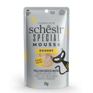 Schesir Special Pouch Uzputenis izvēlīgiem kaķiem ar vistas un pīles aknām 6x70g Cena norādīta par 1gb. un ir spēkā pasūtot 6gb.