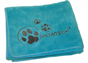 Show Tech+ Dry Dude Intermediate Turquoise Pet Towel For Dogs And Cats - Mikrošķiedru dvielis ar izšuvumiem ar kapuci ,tirkīza krāsā
